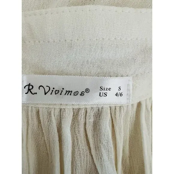 R. Vivimos Dress Womens Small Cream Flowy Boho Sheer Dot Hem - Picture 8 of 9